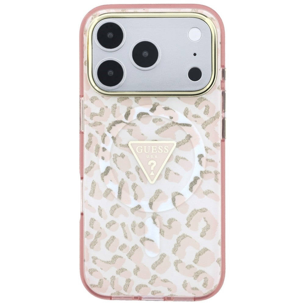 Guess iPhone 17 Pro/iPhone 18 Pro Kuori Leopard Glitter Vaaleanpunainen