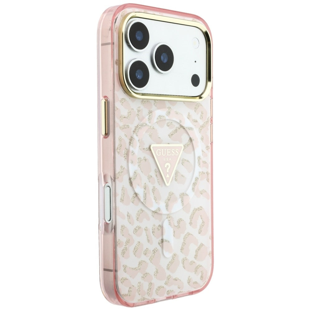 Guess iPhone 17 Pro/iPhone 18 Pro Kuori Leopard Glitter Vaaleanpunainen