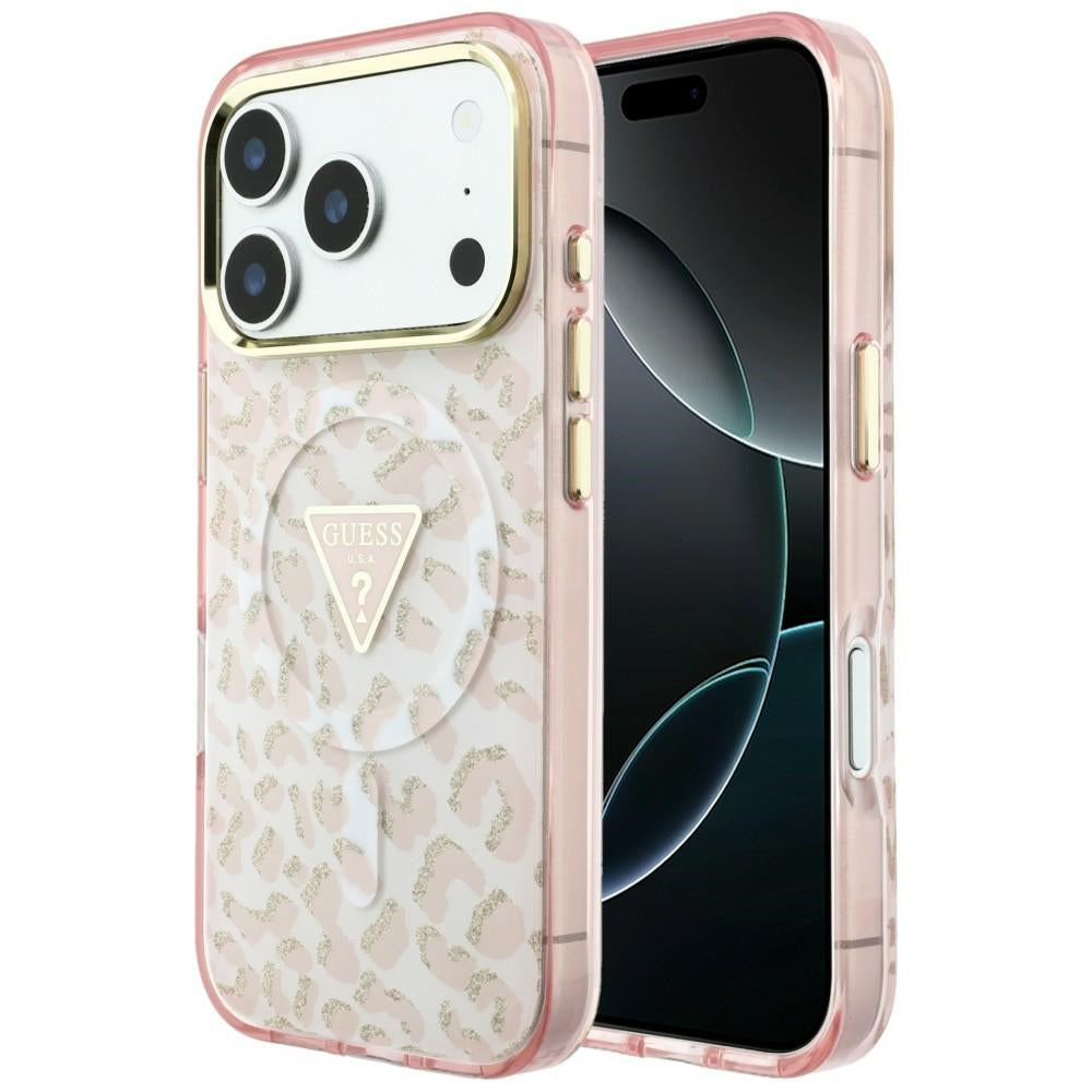 Guess iPhone 17 Pro Max/iPhone 18 Pro Max Kuori Leopard Glitter Vaaleanpunainen
