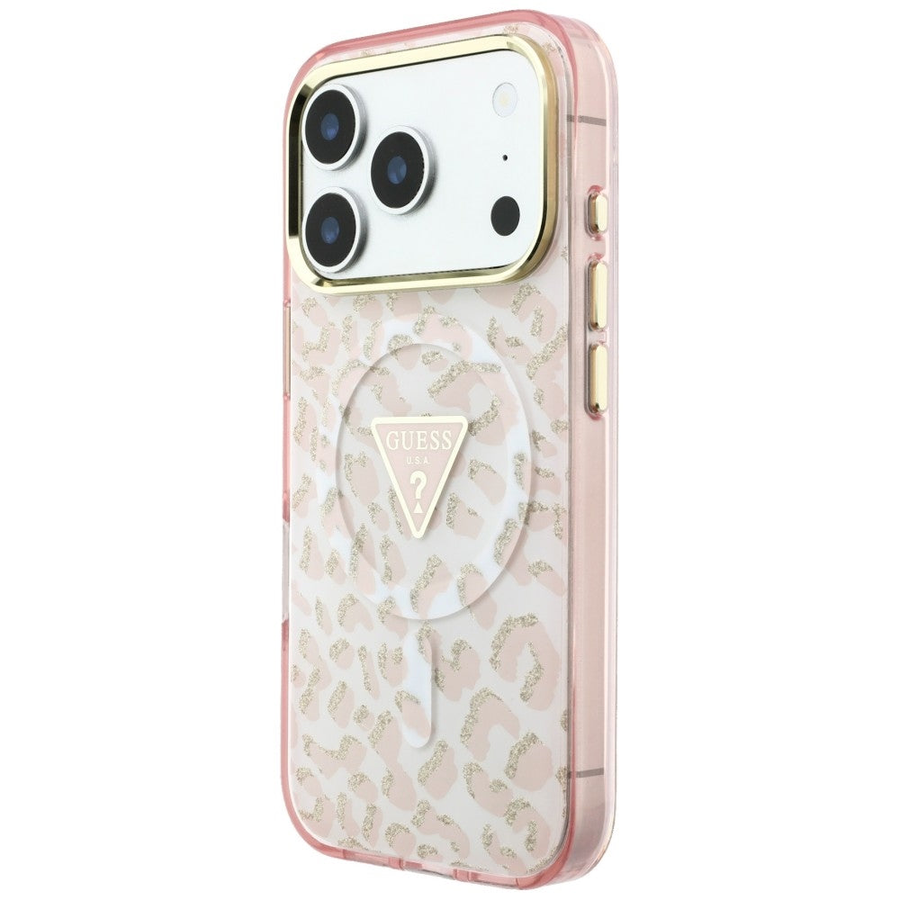 Guess iPhone 17 Pro Max/iPhone 18 Pro Max Kuori Leopard Glitter Vaaleanpunainen