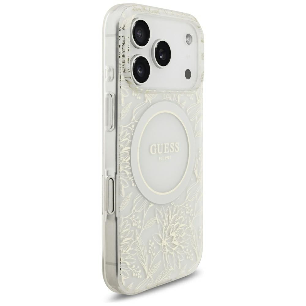 Guess iPhone 17 Pro/iPhone 18 Pro Kuori Electroplated Flowers Pearl Strap Valkoinen