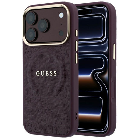 Guess iPhone 17 Pro Max/iPhone 18 Pro Max Kuori Saffiano Pioni kohokuvioitu MagSafe Burgundy
