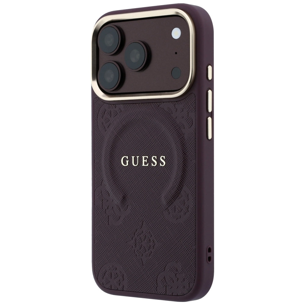 Guess iPhone 17 Pro Max/iPhone 18 Pro Max Kuori Saffiano Pioni kohokuvioitu MagSafe Burgundy