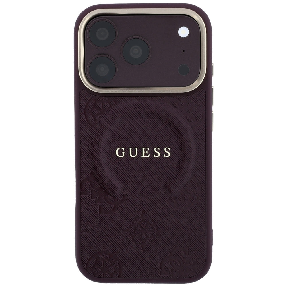Guess iPhone 17 Pro Max/iPhone 18 Pro Max Kuori Saffiano Pioni kohokuvioitu MagSafe Burgundy