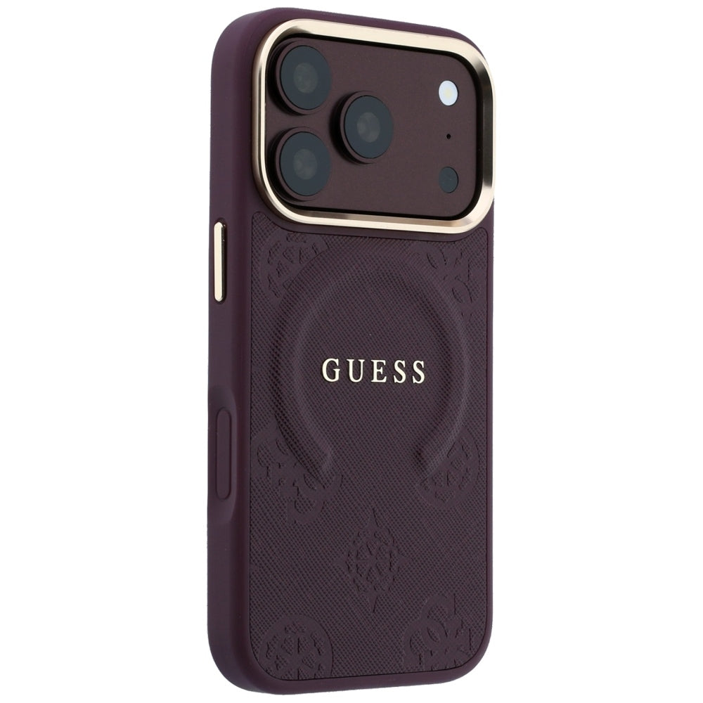 Guess iPhone 17 Pro Max/iPhone 18 Pro Max Kuori Saffiano Pioni kohokuvioitu MagSafe Burgundy