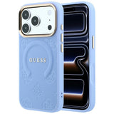 Guess iPhone 17 Pro/iPhone 18 Pro Kuori Saffiano Peony Embossed MagSafe Sininen