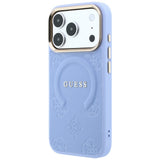 Guess iPhone 17 Pro/iPhone 18 Pro Kuori Saffiano Peony Embossed MagSafe Sininen