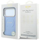 Guess iPhone 17 Pro/iPhone 18 Pro Kuori Saffiano Peony Embossed MagSafe Sininen