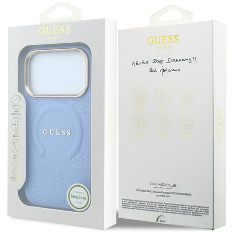 Guess iPhone 17 Pro Max/iPhone 18 Pro Max Kuori Saffiano Peony Embossed MagSafe Sininen