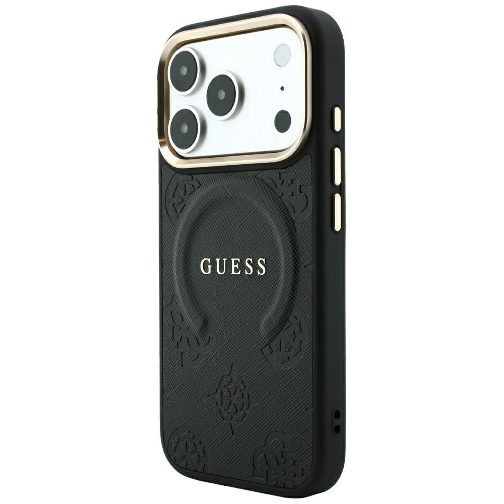 Guess iPhone 17 Pro Max/iPhone 18 Pro Max Kuori Saffiano Peony Embossed MagSafe Musta