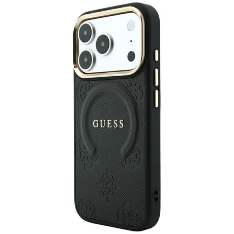 Guess iPhone 17 Pro Max/iPhone 18 Pro Max Kuori Saffiano Peony Embossed MagSafe Musta