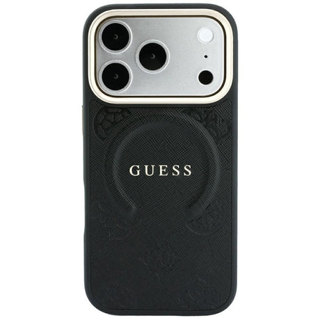 Guess iPhone 17 Pro Max/iPhone 18 Pro Max Kuori Saffiano Peony Embossed MagSafe Musta