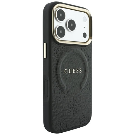 Guess iPhone 17 Pro Max/iPhone 18 Pro Max Kuori Saffiano Peony Embossed MagSafe Musta