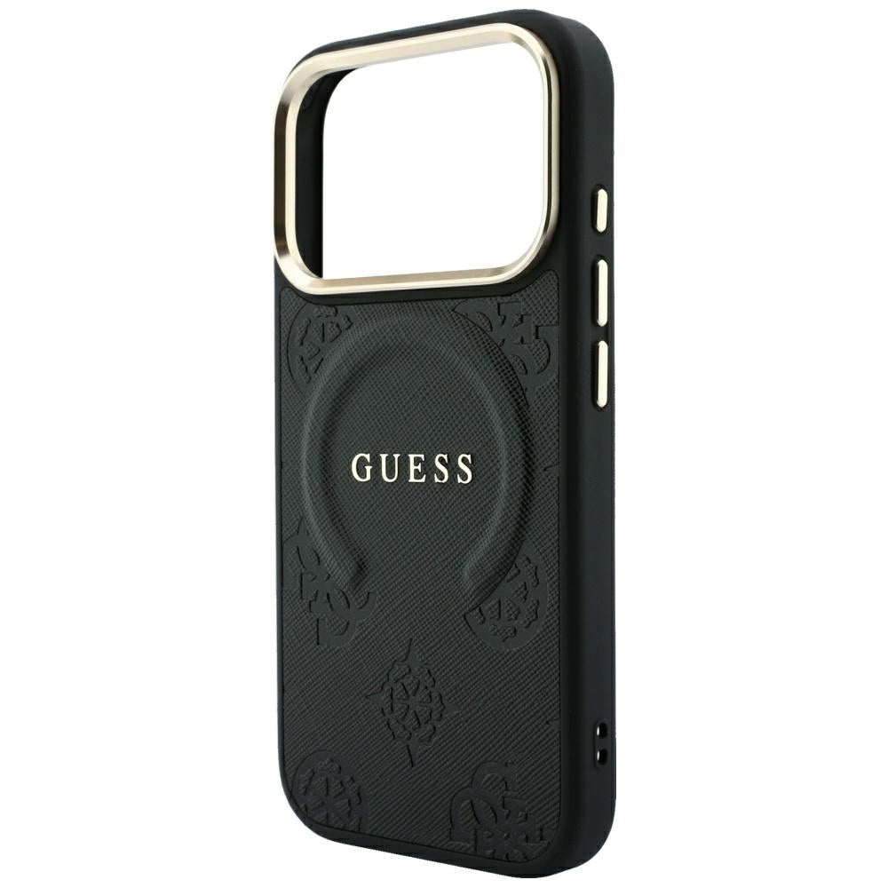 Guess iPhone 17 Pro Max/iPhone 18 Pro Max Kuori Saffiano Peony Embossed MagSafe Musta