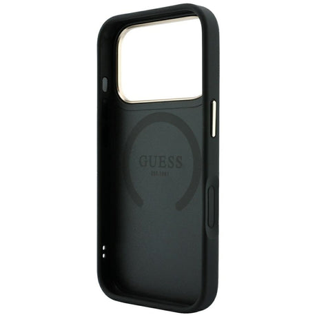Guess iPhone 17 Pro Max/iPhone 18 Pro Max Kuori Saffiano Peony Embossed MagSafe Musta