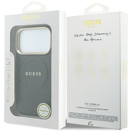 Guess iPhone 17 Pro Max/iPhone 18 Pro Max Kuori Saffiano Peony Embossed MagSafe Musta