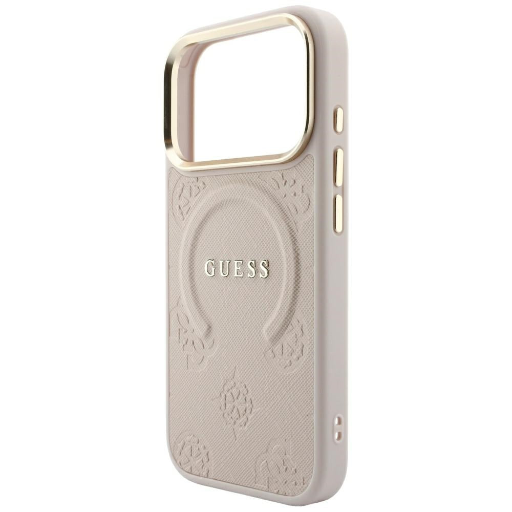 Guess iPhone 17 Pro/iPhone 18 Pro Kuori Saffiano Peony Embossed MagSafe Vaaleanpunainen