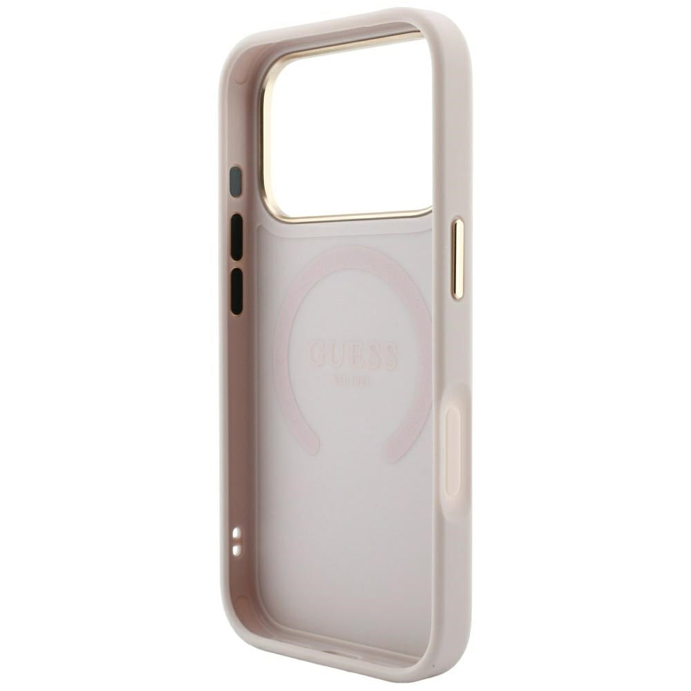 Guess iPhone 17 Pro/iPhone 18 Pro Kuori Saffiano Peony Embossed MagSafe Vaaleanpunainen