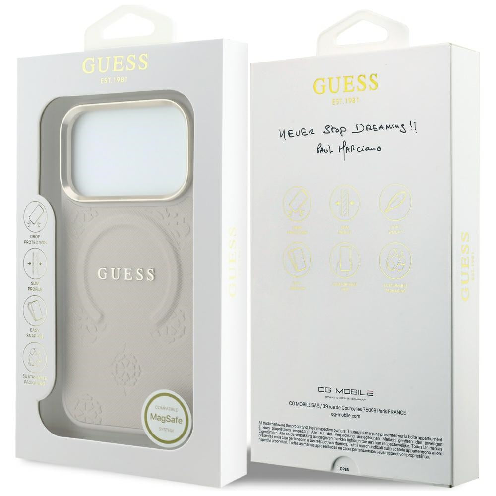 Guess iPhone 17 Pro/iPhone 18 Pro Kuori Saffiano Peony Embossed MagSafe Vaaleanpunainen