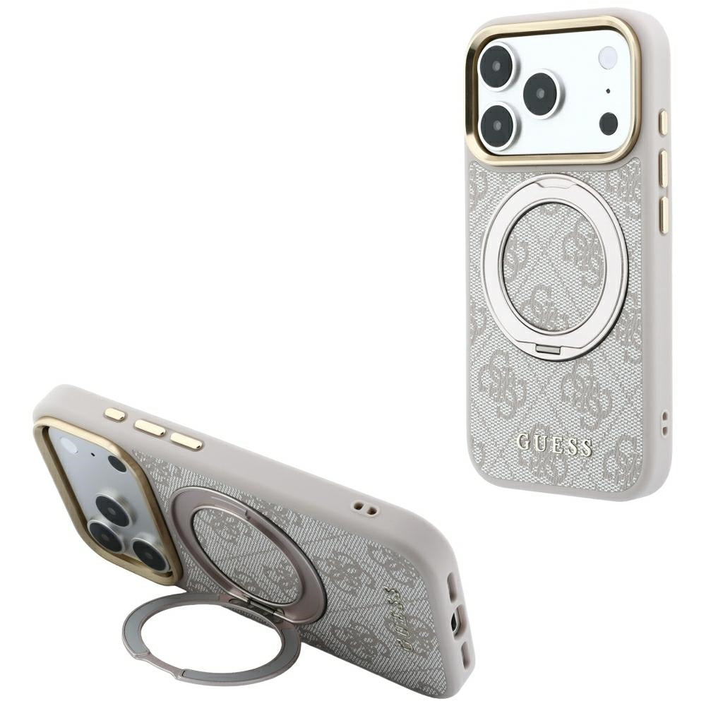 Guess iPhone 17 Pro Max/iPhone 18 Pro Max Kuori Ring Stand 4G Classic Logo Vaaleanpunainen