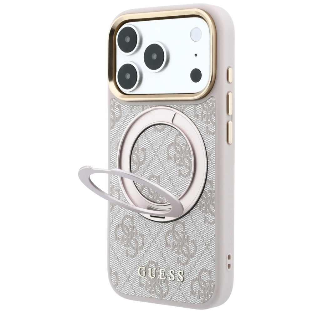 Guess iPhone 17 Pro Max/iPhone 18 Pro Max Kuori Ring Stand 4G Classic Logo Vaaleanpunainen