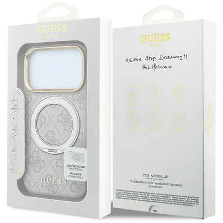 Guess iPhone 17 Pro Max/iPhone 18 Pro Max Kuori Ring Stand 4G Classic Logo Vaaleanpunainen