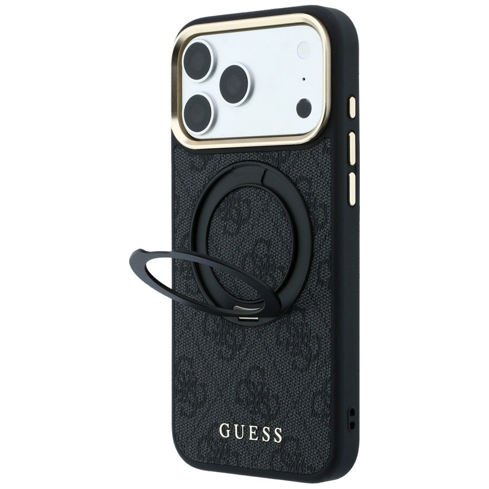 Guess iPhone 17 Pro/iPhone 18 Pro Kuori Ring Stand 4G Classic Logo Musta