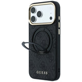 Guess iPhone 17 Pro/iPhone 18 Pro Kuori Ring Stand 4G Classic Logo Musta