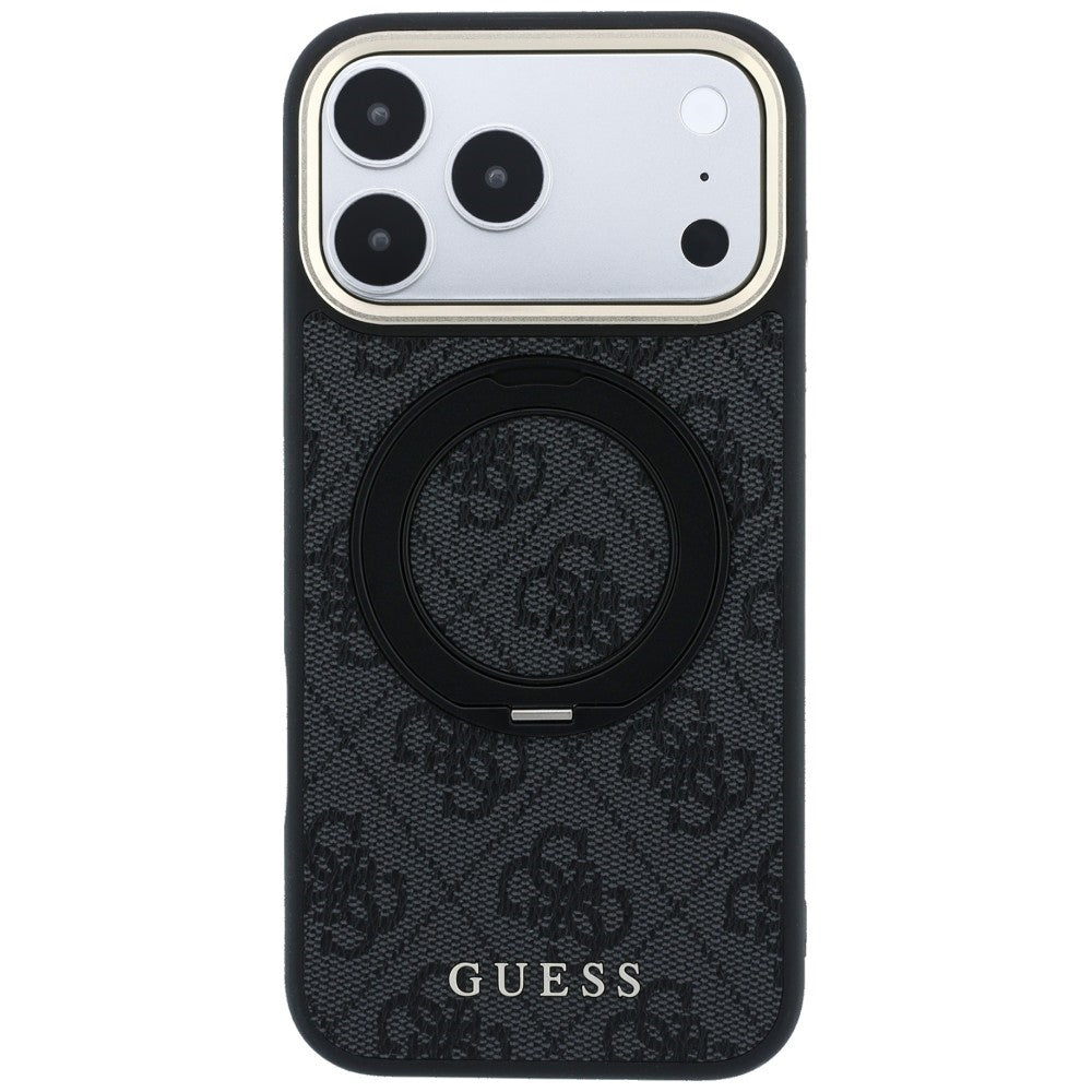 Guess iPhone 17 Pro/iPhone 18 Pro Kuori Ring Stand 4G Classic Logo Musta