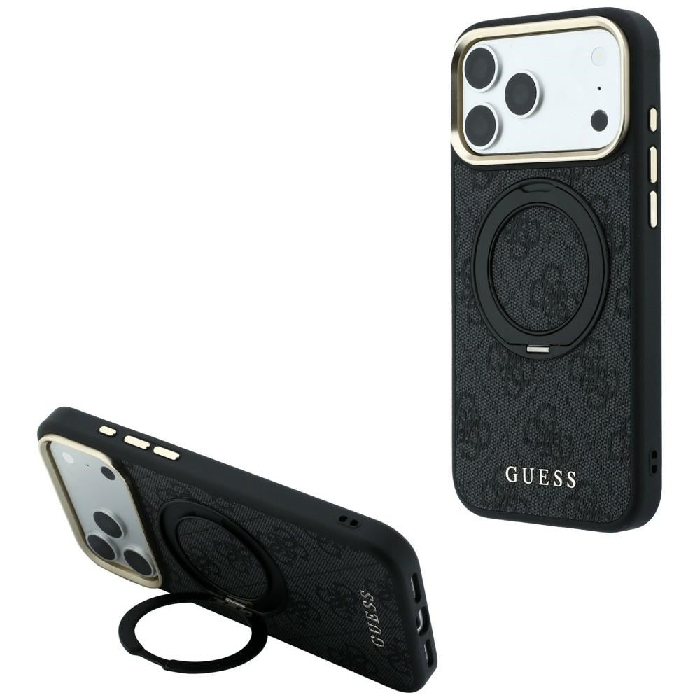 Guess iPhone 17 Pro Max/iPhone 18 Pro Max Kuori Ring Stand 4G Classic Logo Musta