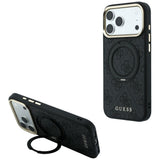 Guess iPhone 17 Pro Max/iPhone 18 Pro Max Kuori Ring Stand 4G Classic Logo Musta