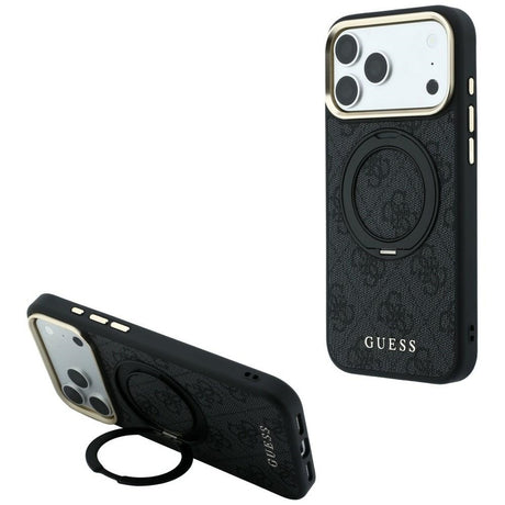 Guess iPhone 17 Pro Max/iPhone 18 Pro Max Kuori Ring Stand 4G Classic Logo Musta