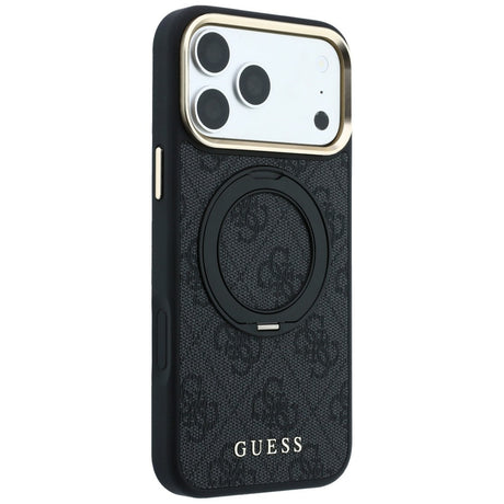 Guess iPhone 17 Pro Max/iPhone 18 Pro Max Kuori Ring Stand 4G Classic Logo Musta