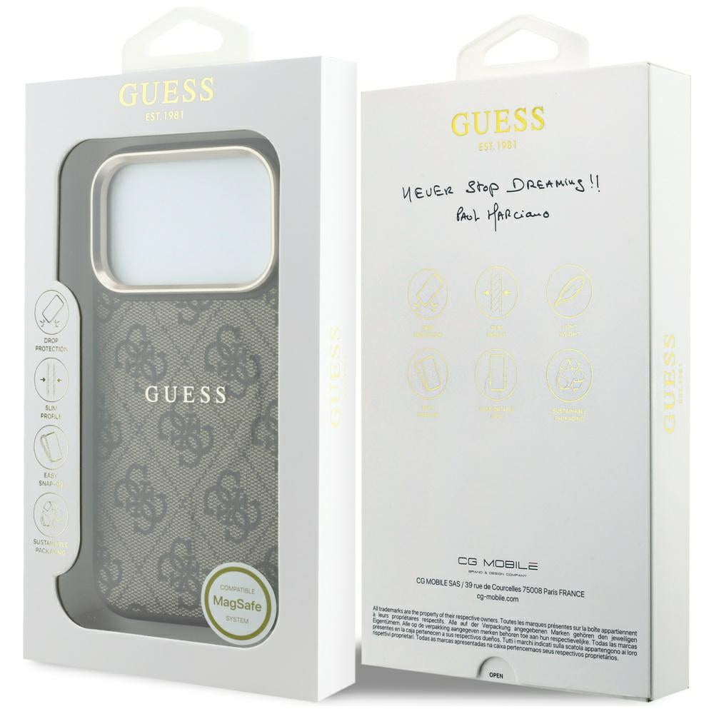 Guess iPhone 17 Pro/iPhone 18 Pro Kuori 4G Embossed MagSafe Ruskea