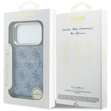 Guess iPhone 17 Pro/iPhone 18 Pro Kuori 4G Embossed MagSafe Sininen