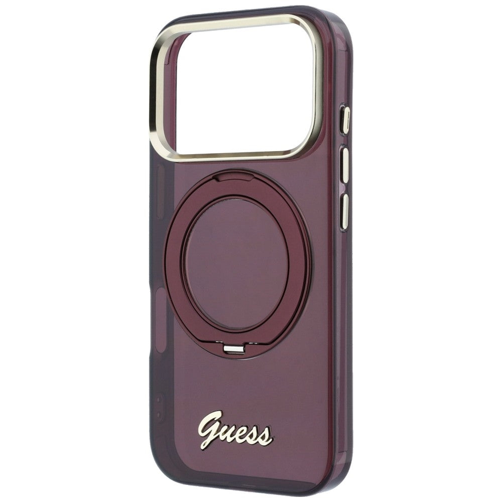 Guess iPhone 17 Pro/iPhone 18 Pro Kuori Ring Stand Script Logo Burgundy