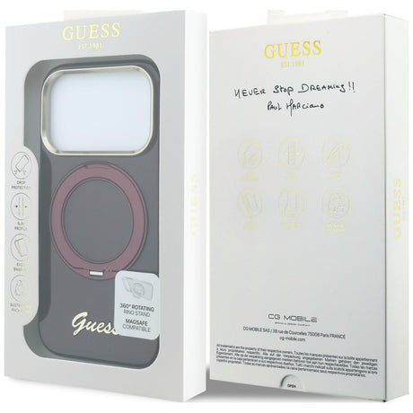 Guess iPhone 17 Pro/iPhone 18 Pro Kuori Ring Stand Script Logo Burgundy
