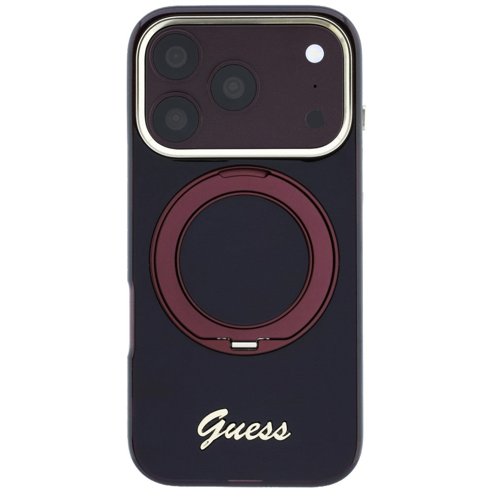 Guess iPhone 17 Pro Max/iPhone 18 Pro Max Kuori Ring Stand Script Logo Burgundy