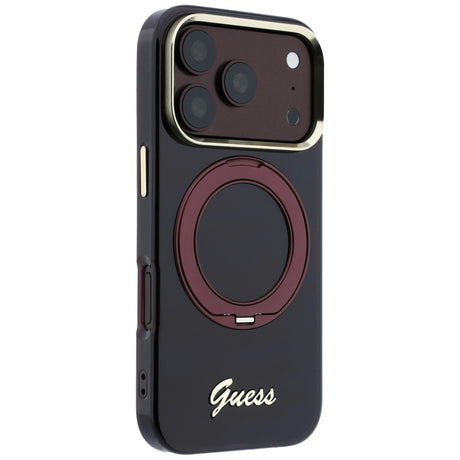 Guess iPhone 17 Pro Max/iPhone 18 Pro Max Kuori Ring Stand Script Logo Burgundy