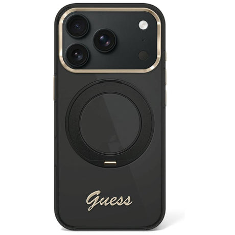 Guess iPhone 17 Pro/iPhone 18 Pro Kuori Ring Stand Script Logo Musta