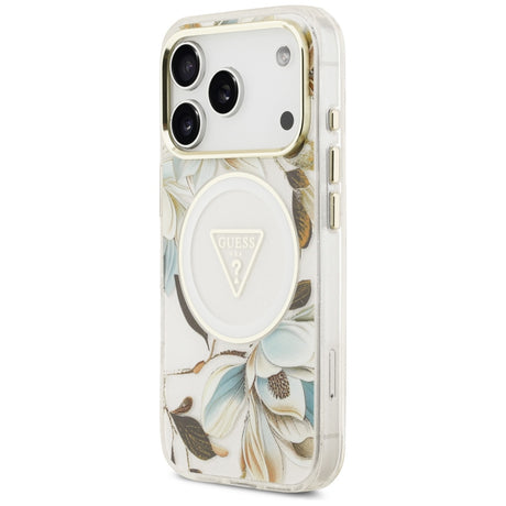 Guess iPhone 17 Pro/iPhone 18 Pro Kuori Glitter Flowers Valkoinen