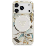 Guess iPhone 17 Pro/iPhone 18 Pro Kuori Glitter Flowers Valkoinen