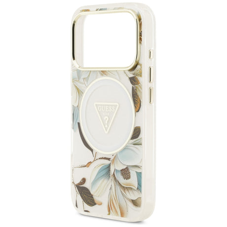 Guess iPhone 17 Pro/iPhone 18 Pro Kuori Glitter Flowers Valkoinen
