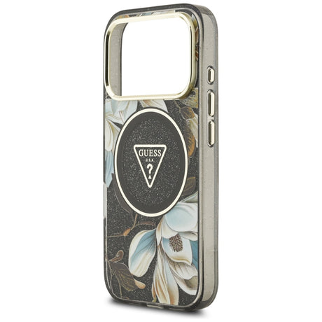 Guess iPhone 17 Pro/iPhone 18 Pro Kuori Glitter Flowers Musta