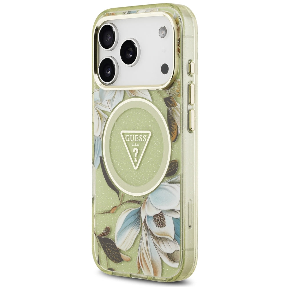 Guess iPhone 17 Pro/iPhone 18 Pro Kuori Glitter Flowers Vihreä