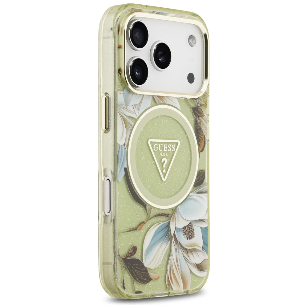 Guess iPhone 17 Pro/iPhone 18 Pro Kuori Glitter Flowers Vihreä