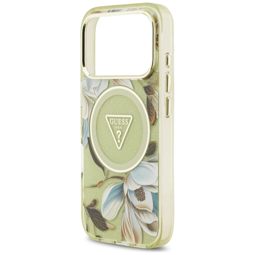 Guess iPhone 17 Pro/iPhone 18 Pro Kuori Glitter Flowers Vihreä