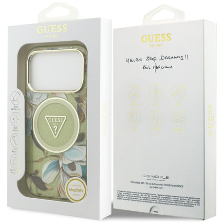 Guess iPhone 17 Pro/iPhone 18 Pro Kuori Glitter Flowers Vihreä
