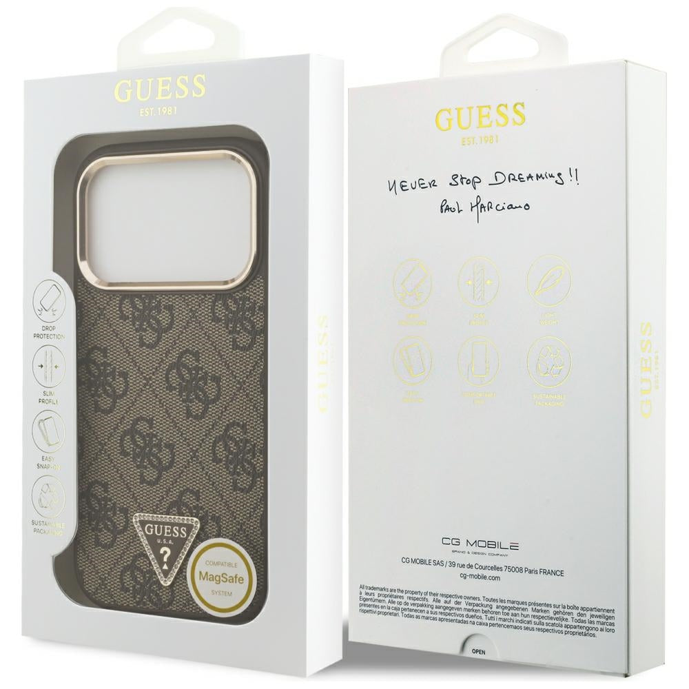 Guess iPhone 17 Pro/iPhone 18 Pro Kuori 4G Triangle MagSafe Ruskea