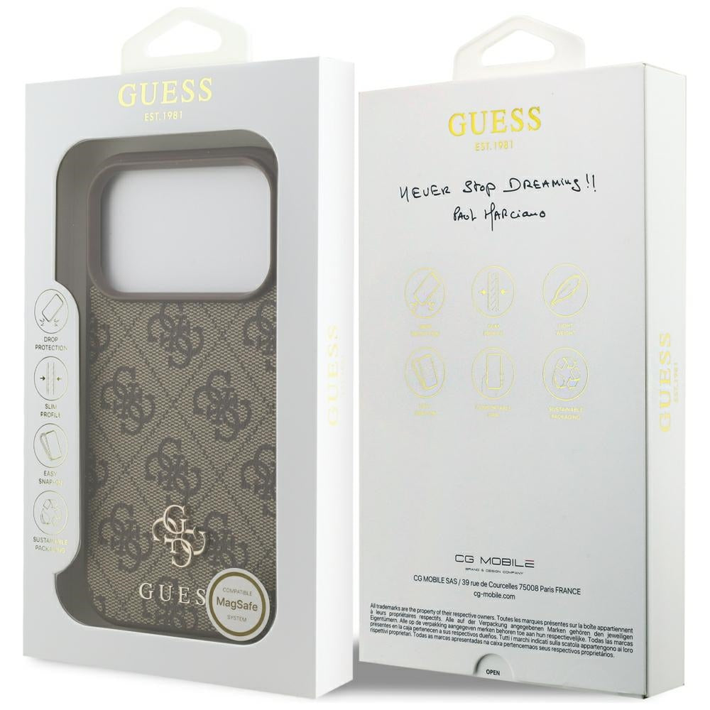 Guess iPhone 17 Pro/iPhone 18 Pro Kuori 4G Small Classic Logo Ruskea